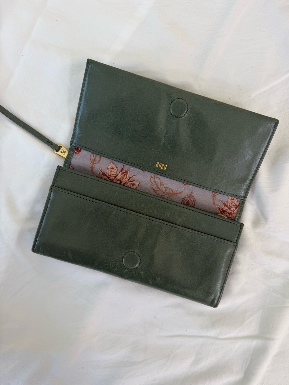 HOBO Olive Green Leather Hobo with Floral Fabric Trim - Picture 3 of 8